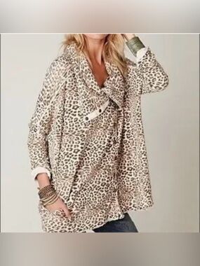 Free People Leopard Print French Terry snap cardigan jacket